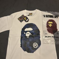 White And Blue Bape Tee, Size S