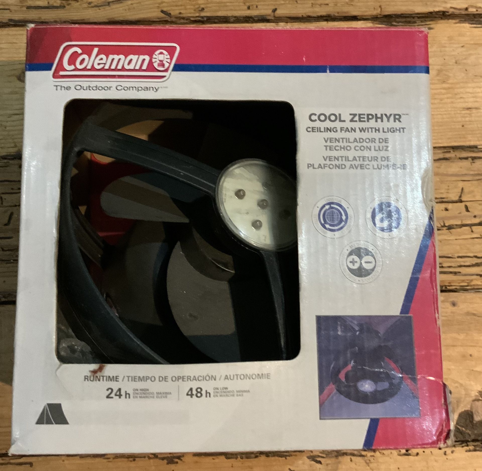 Coleman “Cool Zephyr” Camping Tent Battery Ceiling Fan & Light Adjustable