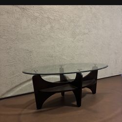 One Oval Heavy Solid Wood Coffee Table with 50”x30.25” Beveled Glass