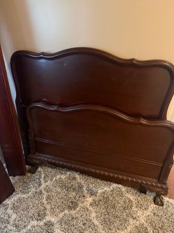 Antique Wood Bed Headboard and Footboard