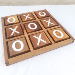 Classic Tic-Tac-Toe Game (12"x 12"x 1") with Large Solid Wood Game Pieces  - Easy Fun Game to Play & Doubles as a Decorative Piece for Home or Office