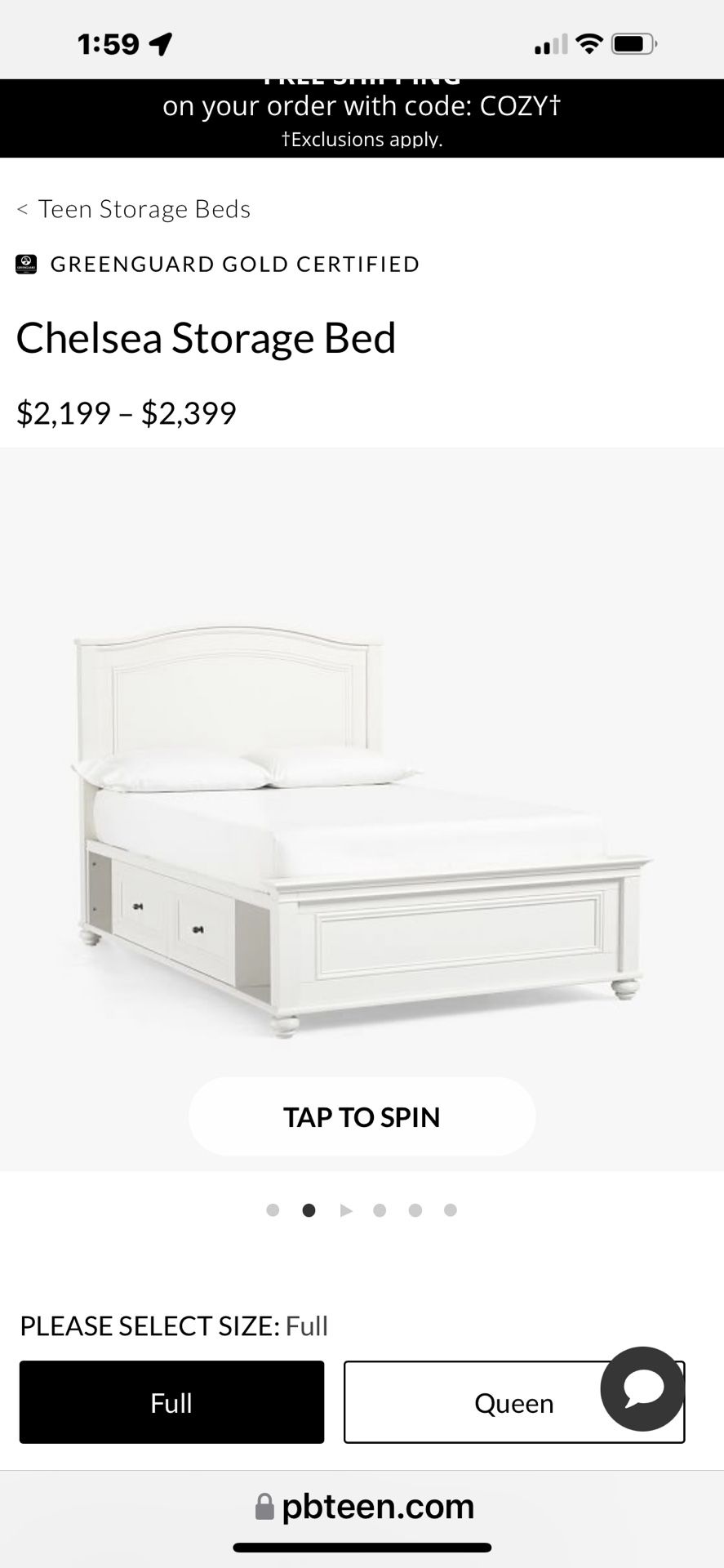 Twin Pottery Barn Chelsea Storage Bed