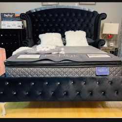 Contemporary Queen Size Black Velvet Bed ⚫️Brand New ✅$39 Down Payment 📣