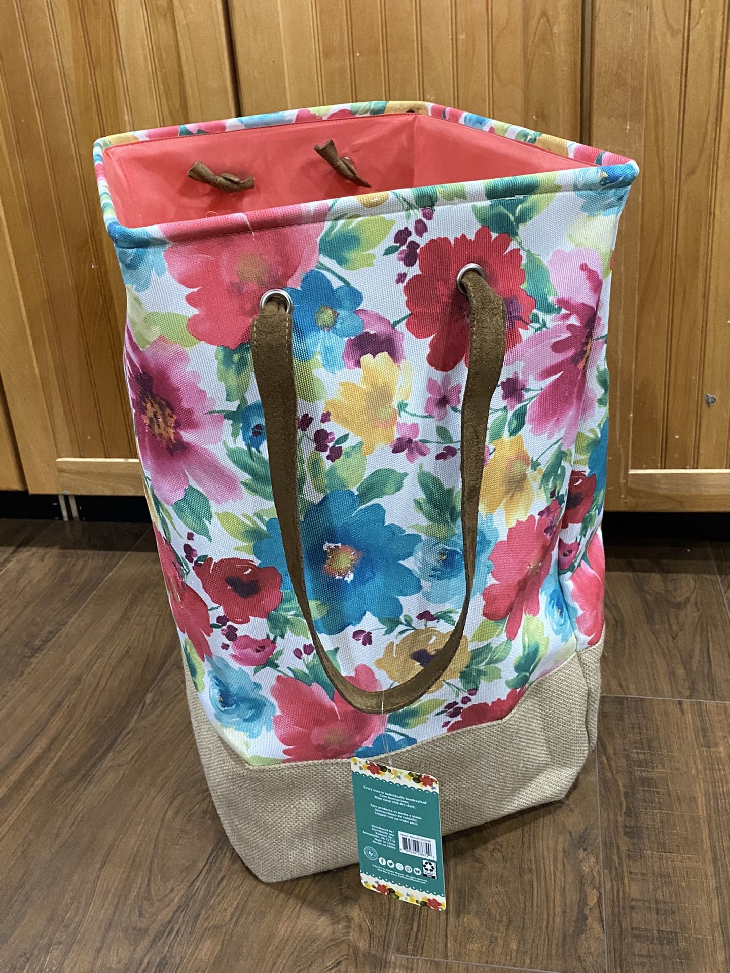 Pioneer Woman Breezy Blossom Floral Large Canvas Burlap Laundry Storage Hamper