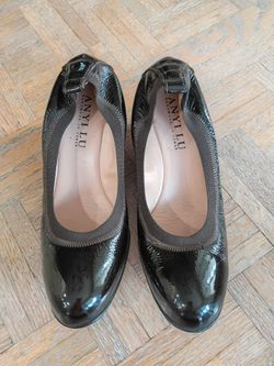 Anyi Lu Brown Patent Leather Wedge 7.5