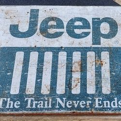 2007 Desperate Enterprises 16" Weathered Tin Jeep The Trail Never Ends Logo Wall Sign for Garage