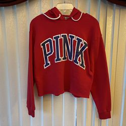 Victoria Secret Womens Crop Red Hoodie Sweatshirt w/PINK logo Size XS