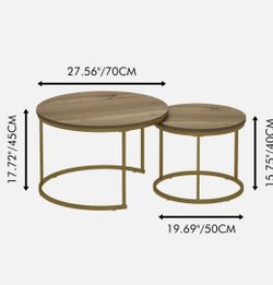 Nested Coffee Table Set of 2, MDF with marble‑wood grain tabletop, metal frame