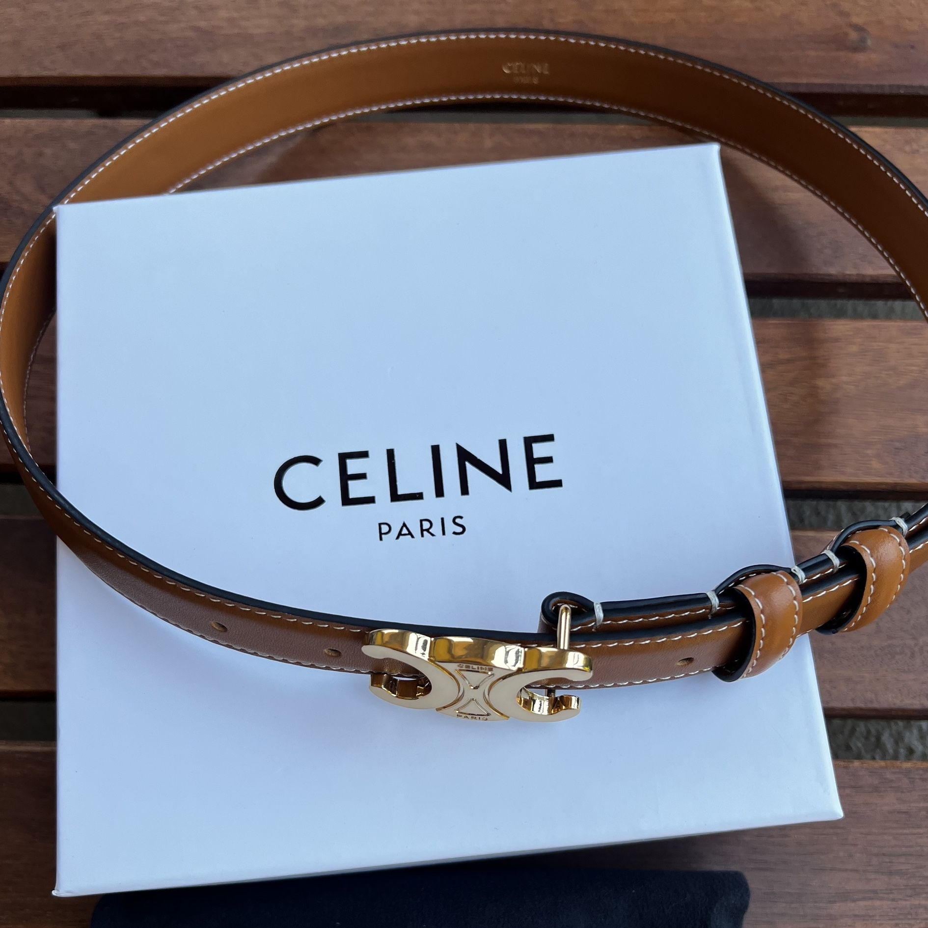 CELINE TRIOMPHE BELT IN NATURAL CALFSKIN 80 Celine Box Calfskin Small 18mm Triomphe Belt 80 32 Brown  main image 3