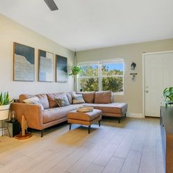 Modern Brown Sectional Pleather Sofa With Ottoman