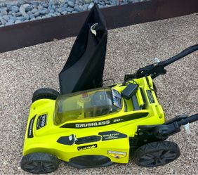 RYOBI mower, sweeper, sweeper attachment