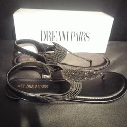 Women's New Black Strappy Sandals By Dream Pairs (Size 11)