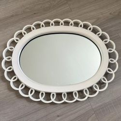Vintage Oval Mirror Overlapping Loops Ivory Chic Shabby Cottage Farmhouse 18x14”