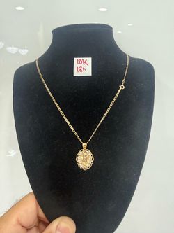 10K Solid Gold Chain And Pendant For Wedding 18 Inches Long