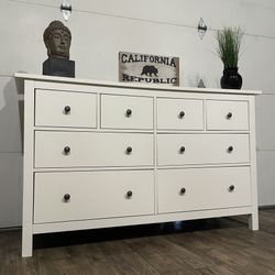White Hemnes 8-Drawer Dresser w/ Black Knobs (Gloss Version)