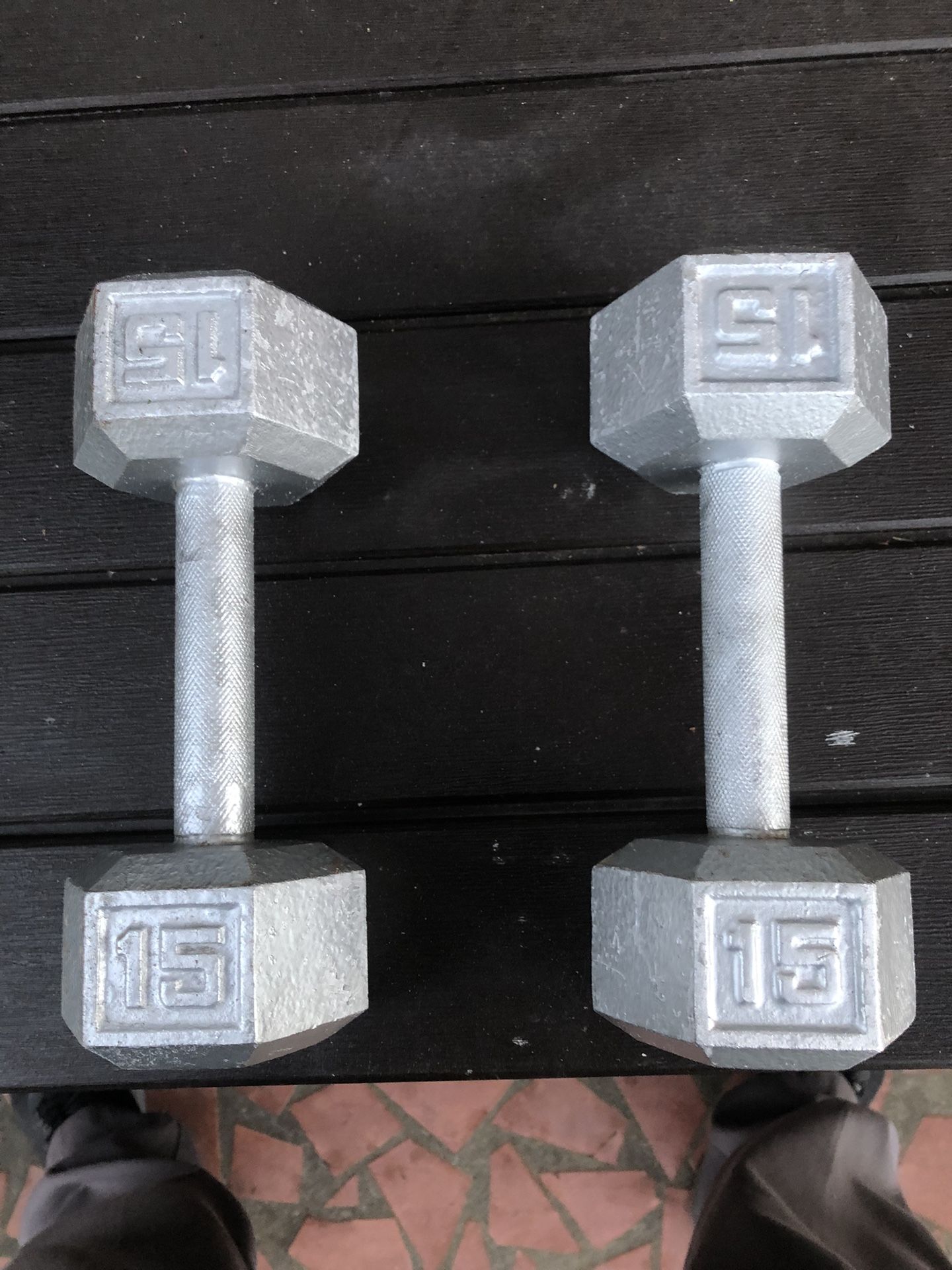 Pair of 15 Lb Steel Dumbbells 