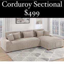 Camel Color  Corduroy Extra Large Sectional Sofa With Pillows Included Brand New In Box Firm Price $499