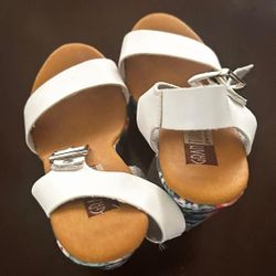 Women's print wedge heel sandals open toe pumps 