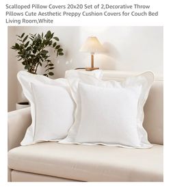 New White Scalloped Pillow Covers 20 x 20”