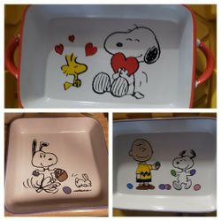 Easter Snoopy Charlie Brown Ceramic Lot Of 3 Items Like New Condition. 