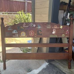 1940s Hand Crafted Wood Head Board and Foot Board