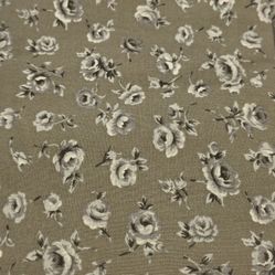 Vtg 2000 Classic Cottons Quilting Fabric Khaki Beige White Floral 1 1/4" Yd x 45" Wide