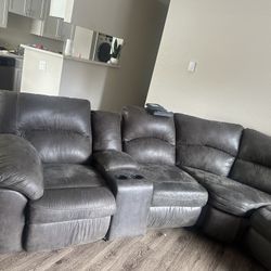 Grey Sectional W/ 2 Recliners