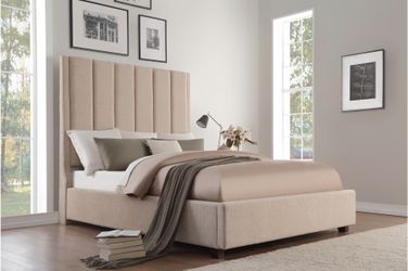 Beige Queen bed with footboard storage (WITHOUT MATTRESS)