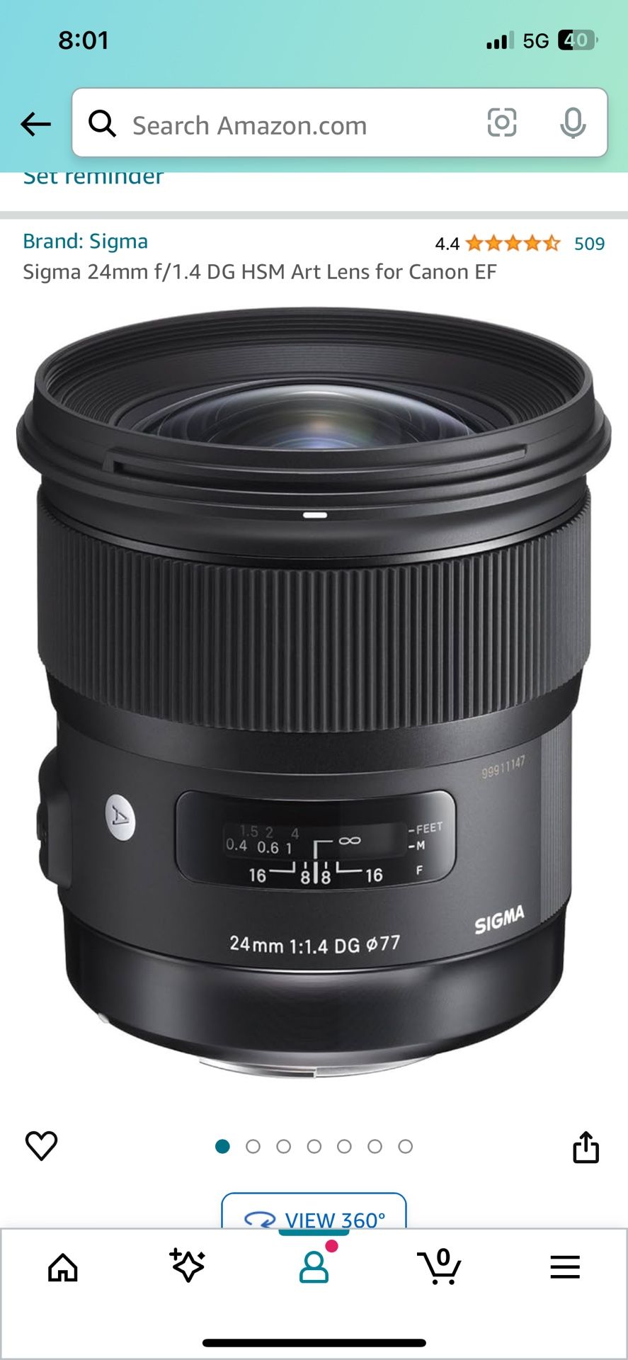 Sigma 24mm Canon Lens F/1.4 Art Lens For Canon EF