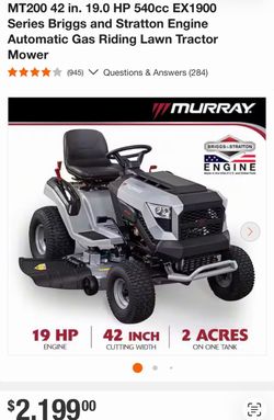 MT200 42 in. 19.0 HP 540cc EX1900 Series Briggs and Stratton Engine Automatic Gas Riding Lawn Tractor Mower