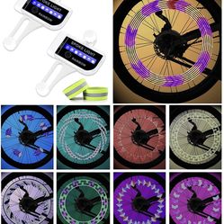Rechargeable LED Bike Wheel Lights(2 Tires), Waterproof LED Bicycle Spoke Lights with 30 Different Patterns 2 Extra Night Refletive Bands, Easy to Ins