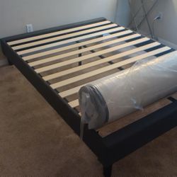 New Gray Queen Size Upholstered Platform Bed Frame $120 Or $300 With Mattress Included 
