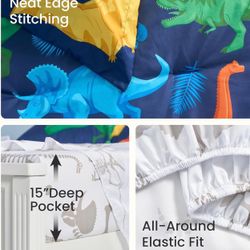 Kid Full /queen Comforter Set 7 Piece Dinosaur Bedding Set for Boys Girls Super Soft Microfiber Bed in a Bag with Comforter Sheets Pillowcase Sham