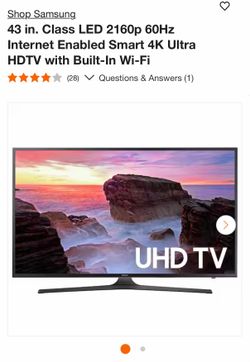 Samsung 43”Class UN43MU4300F 4k Ultra UHD HDR Crystal Smart TV.