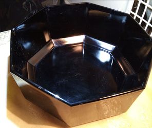 vintage black glass octagonal serving bowl from the Arcoroc Octime Black dinnerware line produced in France during the 1980s