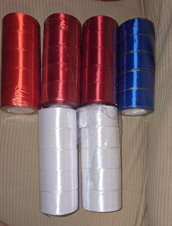 Satin Ribbon, Red Blue White 25 yard 1.57inch DIY Craft