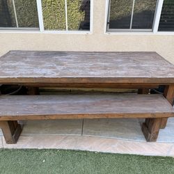 Wood table with bench seats