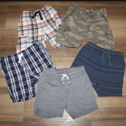  5 LIKE NEW Pair of Toddler Boy SIZE 18mo Plaid Camo Stripe Pull On Shorts