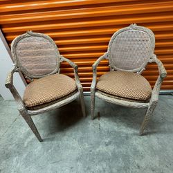 Wicker Wood Cane Branch Form Arm Chair Pair