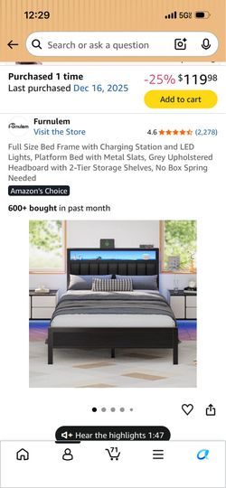 NEW Full Size Bed Frame | LED Lights + Charging Station