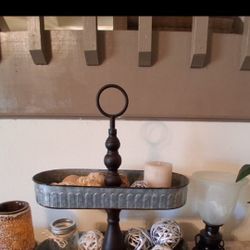 Country Decor Metal And Wood 2 Tier Stand