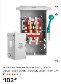 VEVOR 100A Generator Transfer Switch, 24000W Manual Transfer Switch, Heavy Duty Double-Throw Power Transfer Switch 120/240V, Meeting NEMA 3R Standards