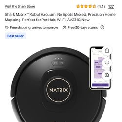 Shark Matrix™ Robot Vacuum, No Spots Missed, Precision Home Mapping, Perfect for Pet Hair, Wi-Fi, AV2310, New