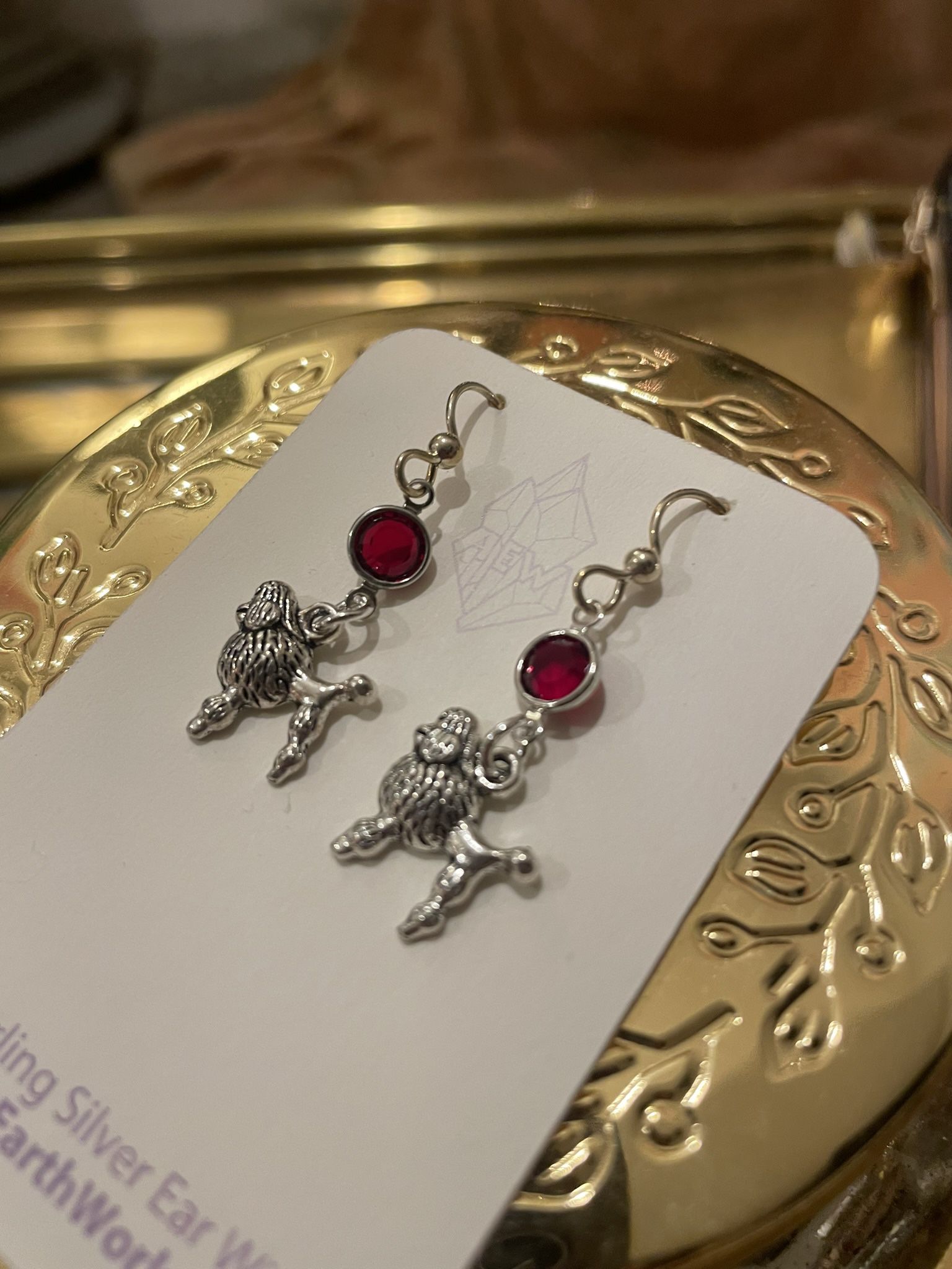 VALENTINE’S DAY GIFT - Sterling Silver & Garnet Poodle Earrings