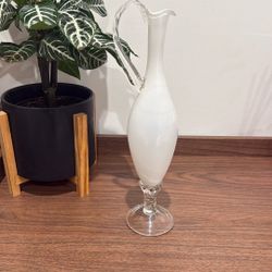 Mid Century MCM White Italian Empoli Cased Glass Decanter Twisted Glass Handle