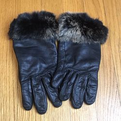 Mercer Madison Womens S Gloves Black Genuine Leather Rabbit Fur Trim Thinsulate Pre-Owned Sold as is ( see all pictures)