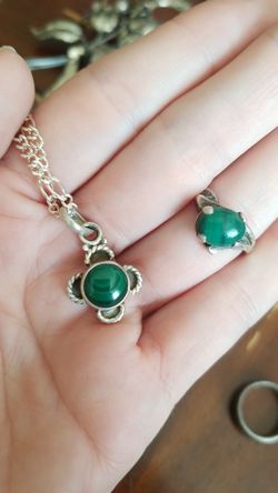 Sterling silver and malachite ring and pendant