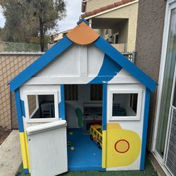 Wood Play House With Kitchen Set Included 