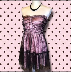 New As U Wish Pink Black Strapless Tulle Prom Party Dress Size Small