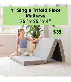 4” Single Tri-Fold Memory Foam Mattress, 4 inch Single Folding Mattress with Collapsible and Washable Cover, Travel and Guest Mat, 75"×25"×4", Grey  A